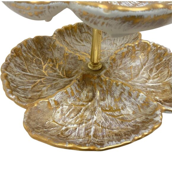 Vintage Haegar Pottery MCM Tiered Platter Gold Leaf Serving Tray 8044-H - Picture 6 of 7